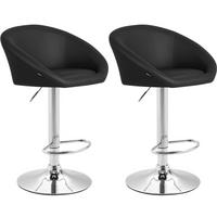 BARHOCKER 2er Set Lederlook schwarz - Chromfarben/Schwarz, Textil/Metall (55/86/51cm) - CLP