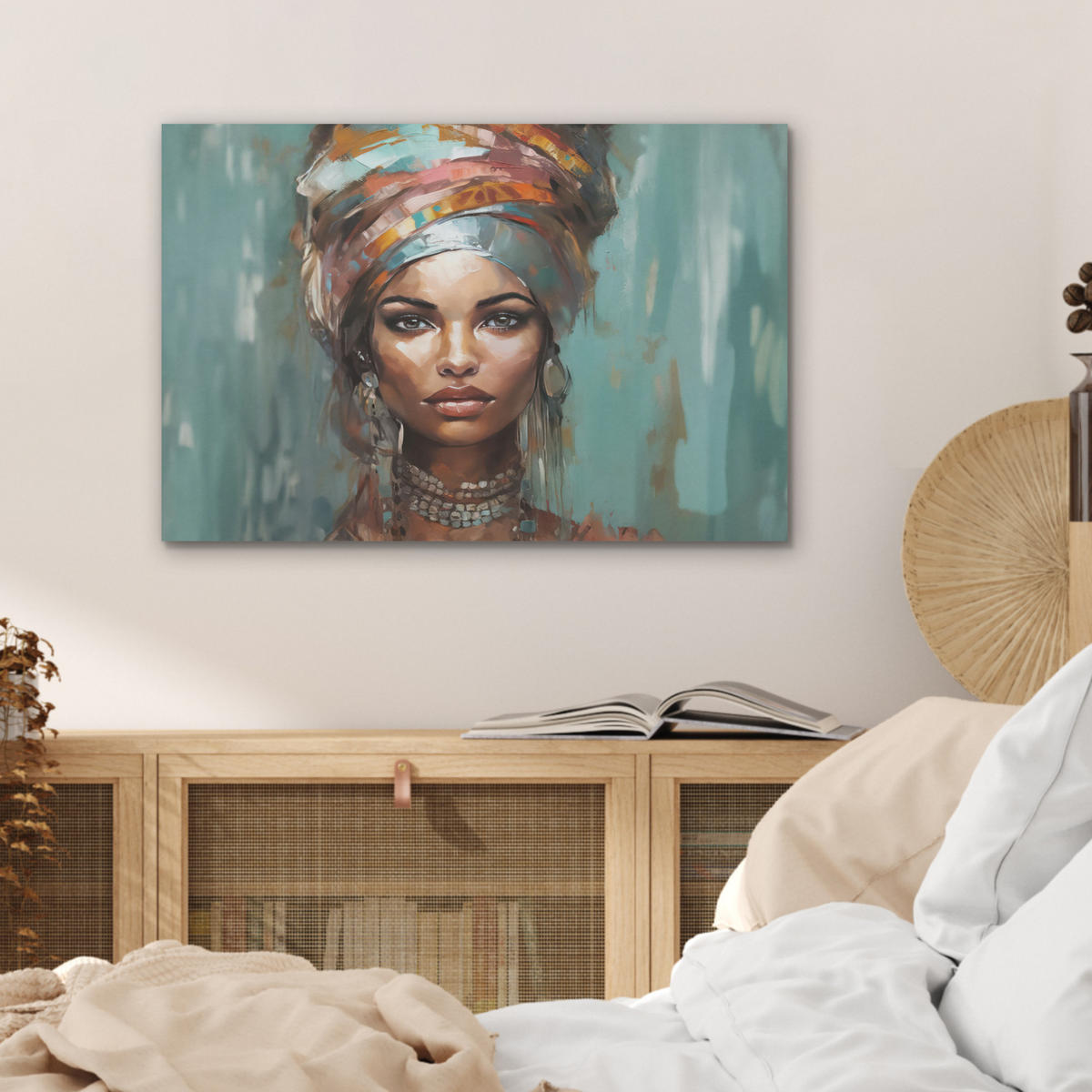 AKUSTIKBILD Frau - Kunst - Schmuck - Porträt Wanddeko 70x50 cm - Blaugrau, Kunststoff (70/50/0.9cm) - MuchoWow