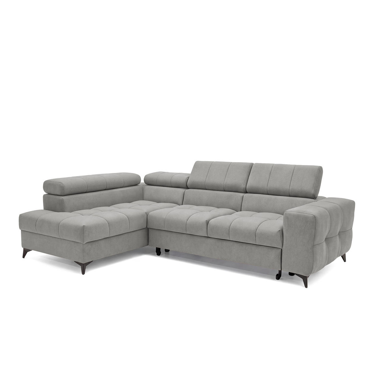 ECKSOFA PUDDING S Links mit Schlaffunktion 125x195 Velours Grau - Schwarz/Grau, Holz/Textil (177/275cm) - Muffo