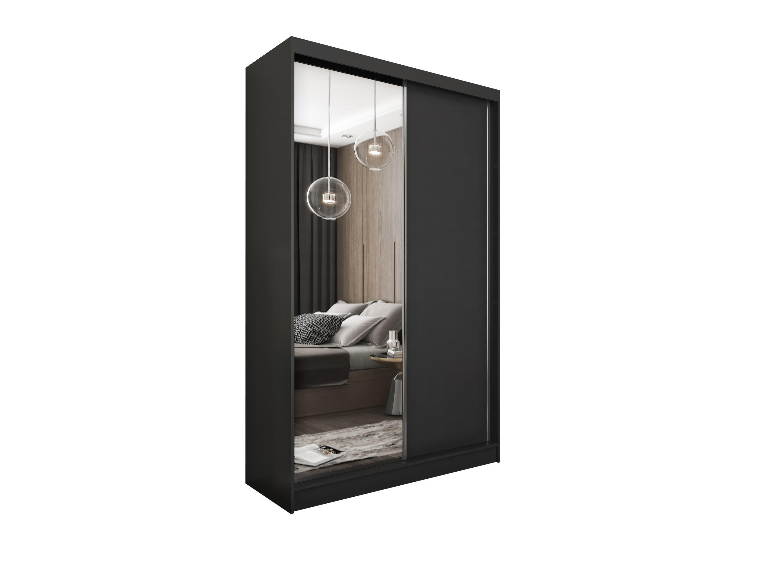 SCHWEBETÜRENSCHRANK PATRIZIA 120/216/61 cm 2-türig mit Spiegel Schwarz - Schwarz, Holzwerkstoff (120/216/61cm) - MASSENO