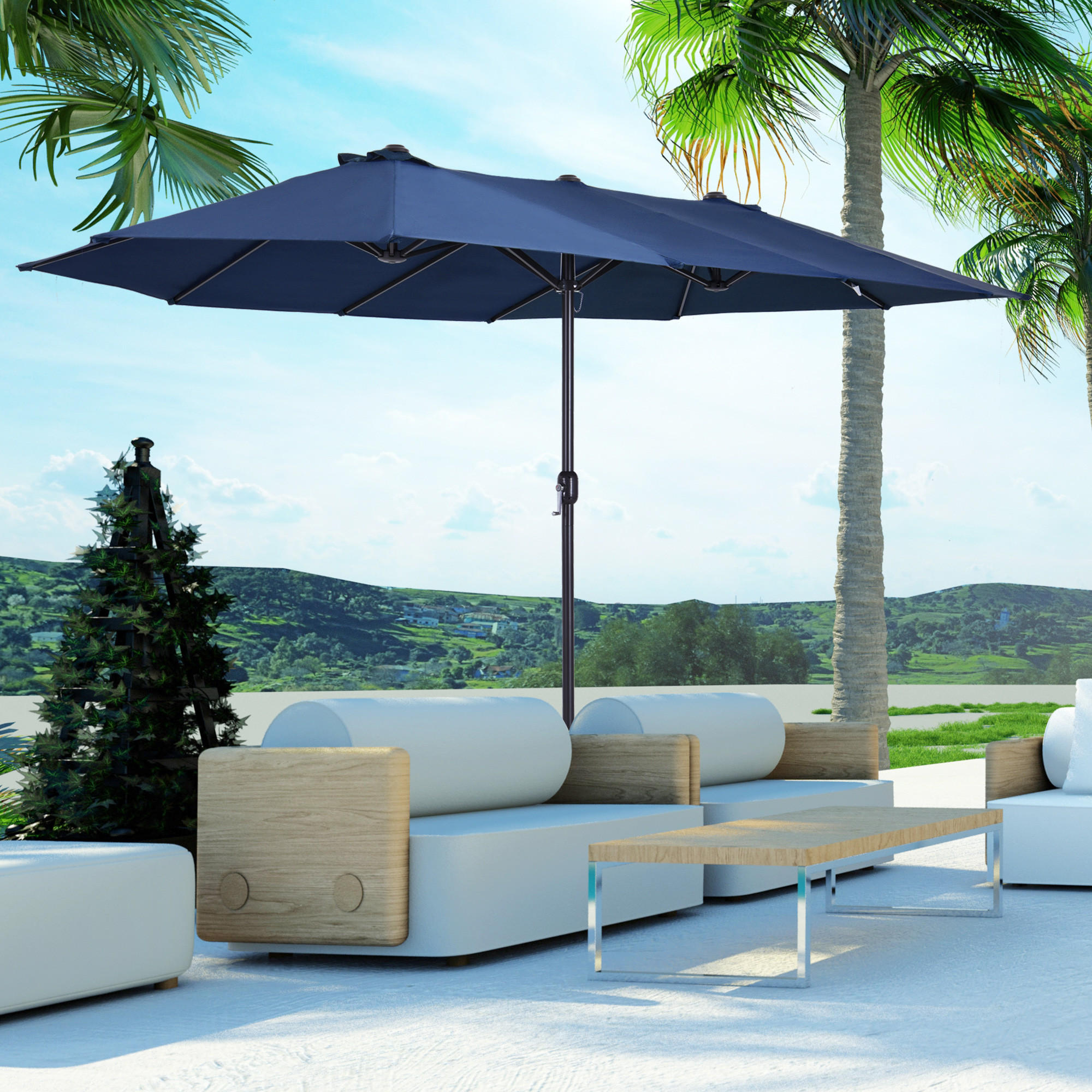 SONNENSCHIRM, Gartenschirm, Marktschirm, Doppelsonnenschirm, Terrassenschirm, Blau, Oval - Blau, Metall (270/460cm) - Outsunny