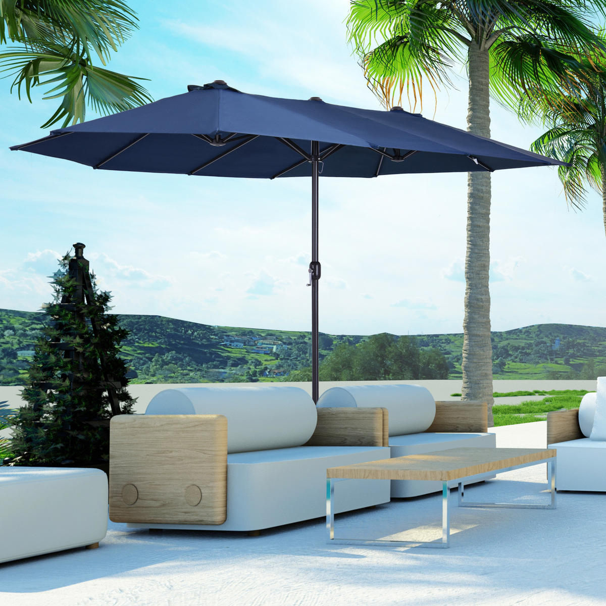 SONNENSCHIRM, Gartenschirm, Marktschirm, Doppelsonnenschirm, Terrassenschirm, Blau, Oval - Blau, Metall (270/460cm) - Outsunny