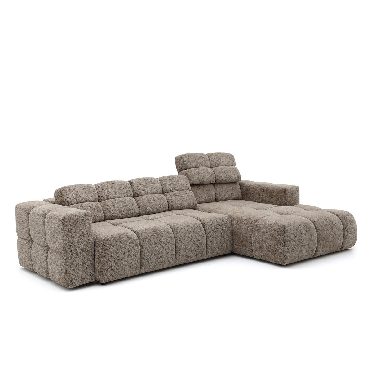 ECKSOFA TENDER Rechts mit Schlaffunktion und Verstellbare Kopfstützen, Chenille braun - Schwarz/Braun, Holz/Kunststoff (176/315cm) - Muffo
