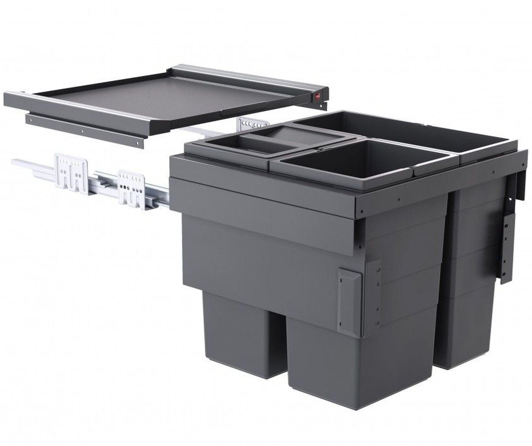 EINBAUMÜLLEIMER Hailo Cargo Küche Schrank 50cm Frontauszug selbstschließend - Grau, Kunststoff (46.8/42.4/40.5cm) - Hailo