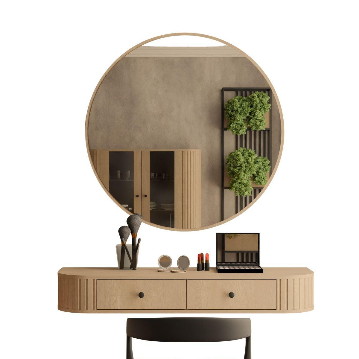 SCHMINKTISCH mit Rund Spiegel OVI Eiche cremona - Braun, Holzwerkstoff (100/17/42cm) - Compleo24