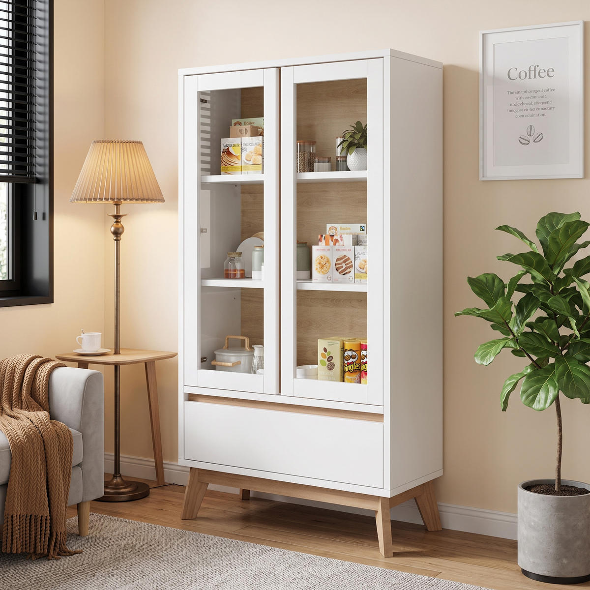 HIGHBOARD DE-38604 80/40/150 cm verstellbare Einlegeböden Weiß/Holz - Weiß, Holzwerkstoff (80/150/40cm) - ComfortXL