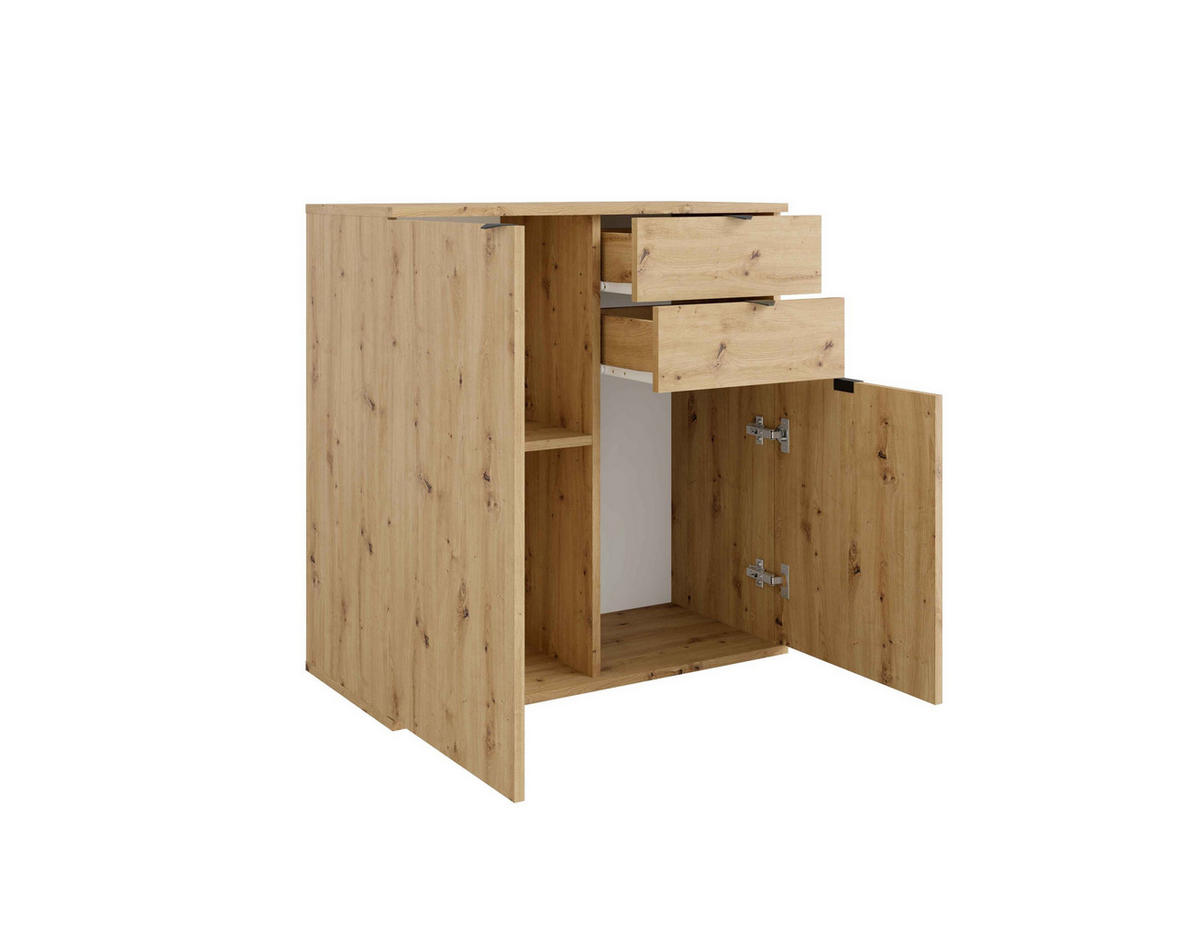 KOMMODE METRIX 120/82,5/35cm mit 2 Schubladen 3 Türen Eiche Artisan - Eiche Artisan, Holzwerkstoff (120/82.5/35cm) - MASSENO