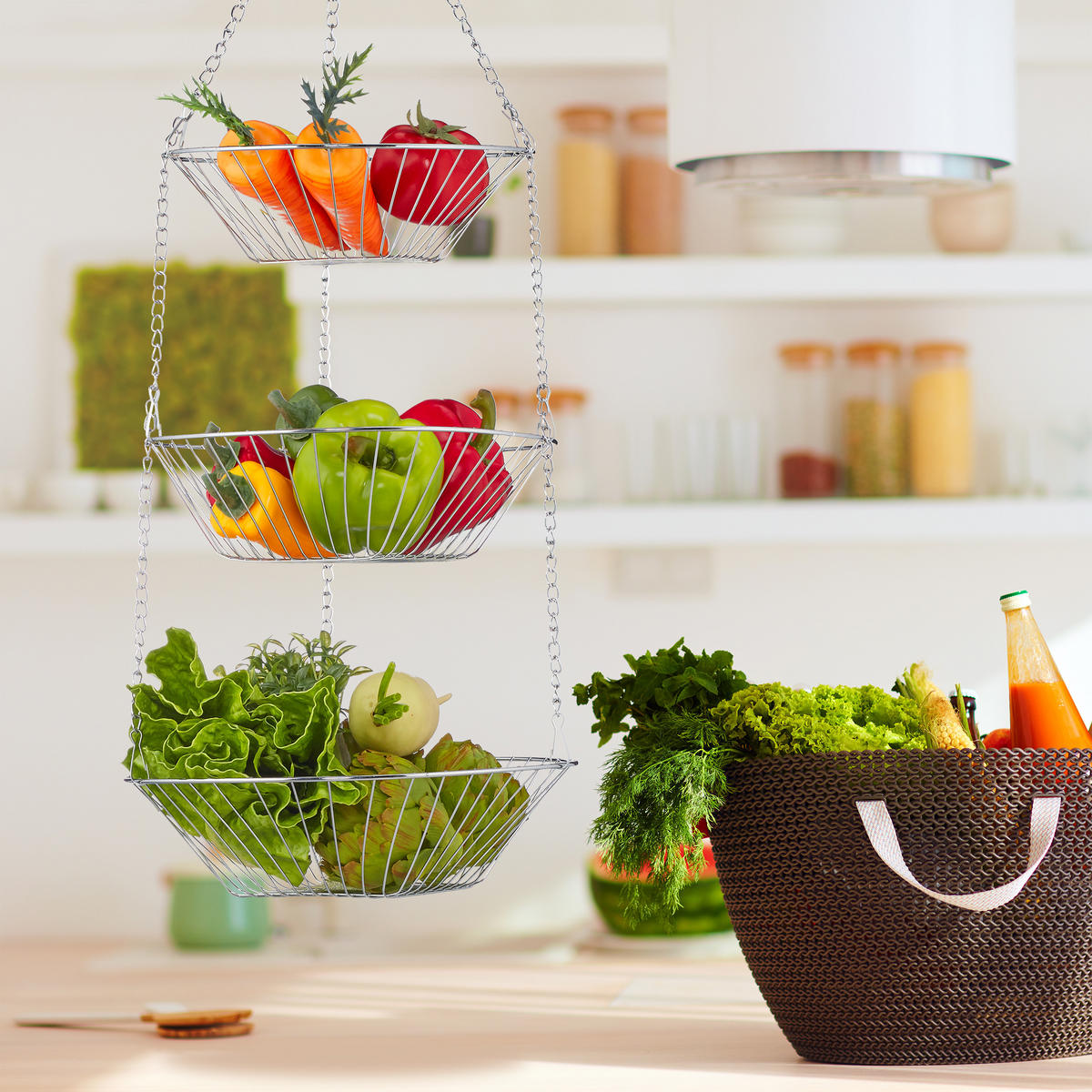 HÄNGEKORB - Silberfarben, Metall (28/73/28cm) - Relaxdays