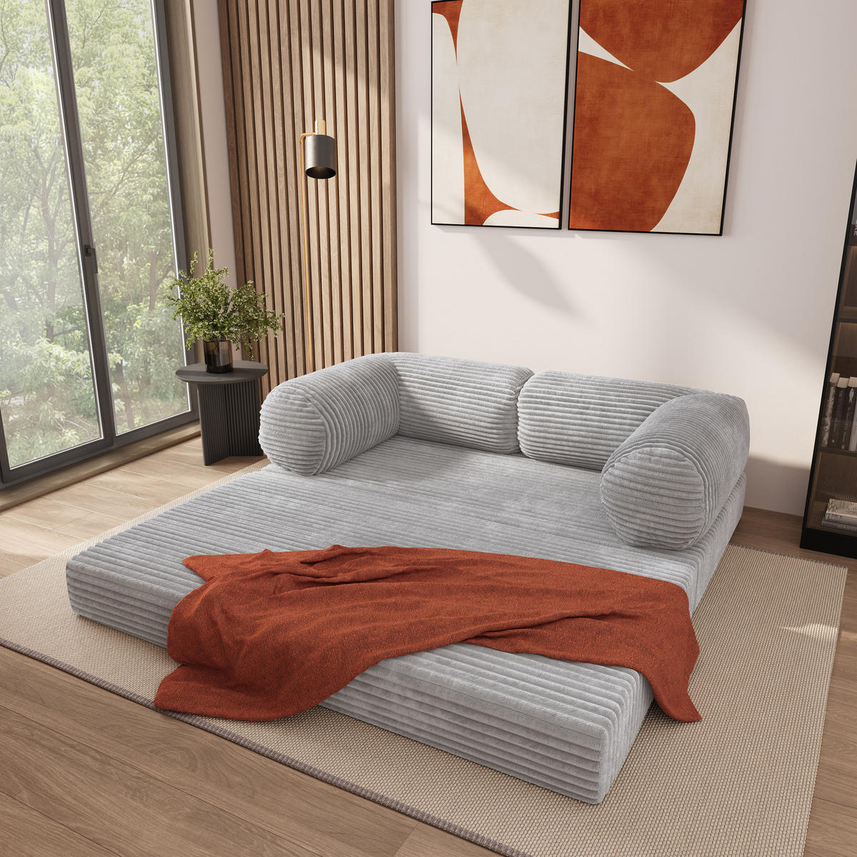 POHOVKA z pěny ALVIO s funkcí spaní Manšestrová látka Světle šedá - šedá/světle šedá, textil (170/68/80cm) - MASSENO