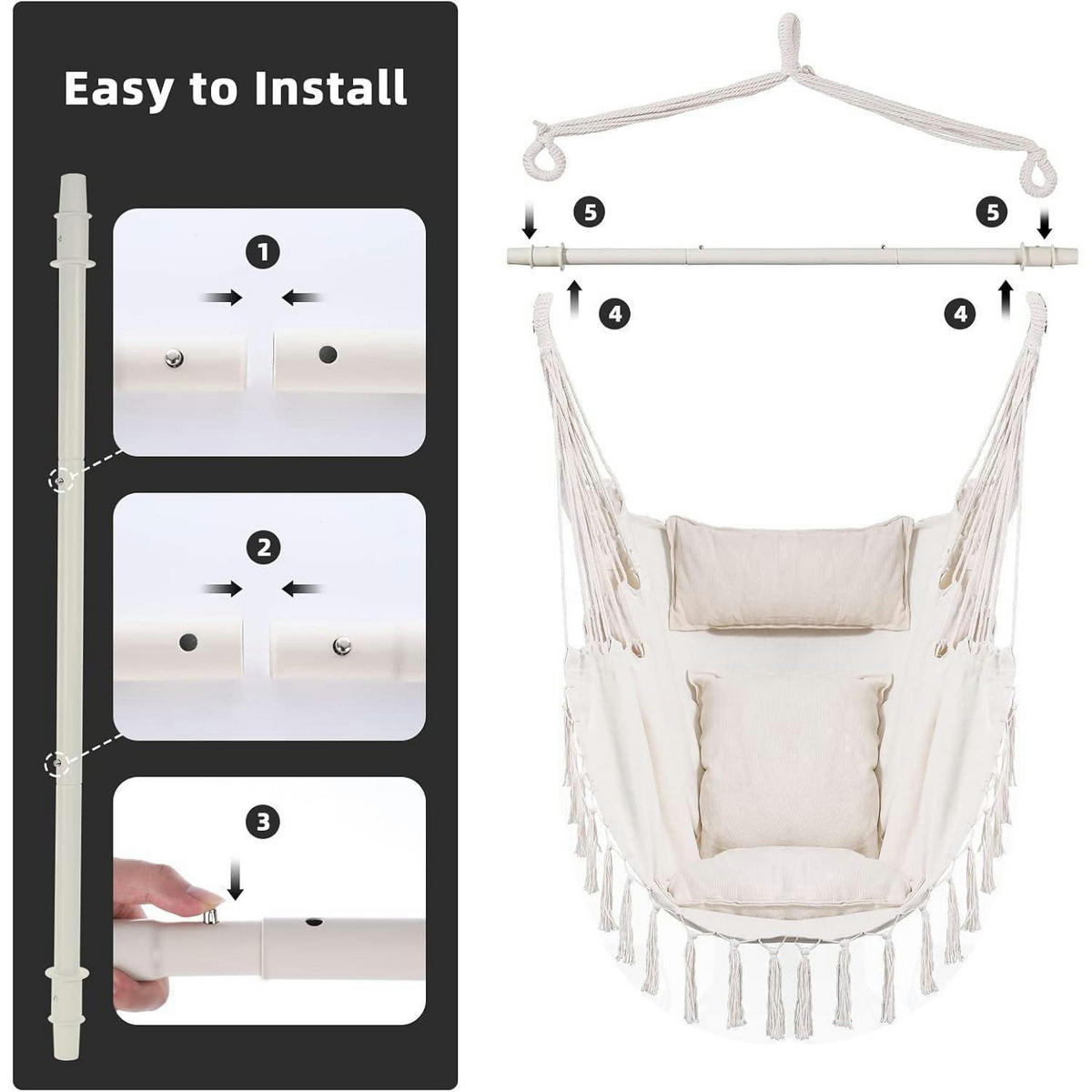 HÄNGEMATTENSTUHL Beige mit 2 Kissen 150 x 130 cm - Weiß, Textil (100/1.5/150cm)