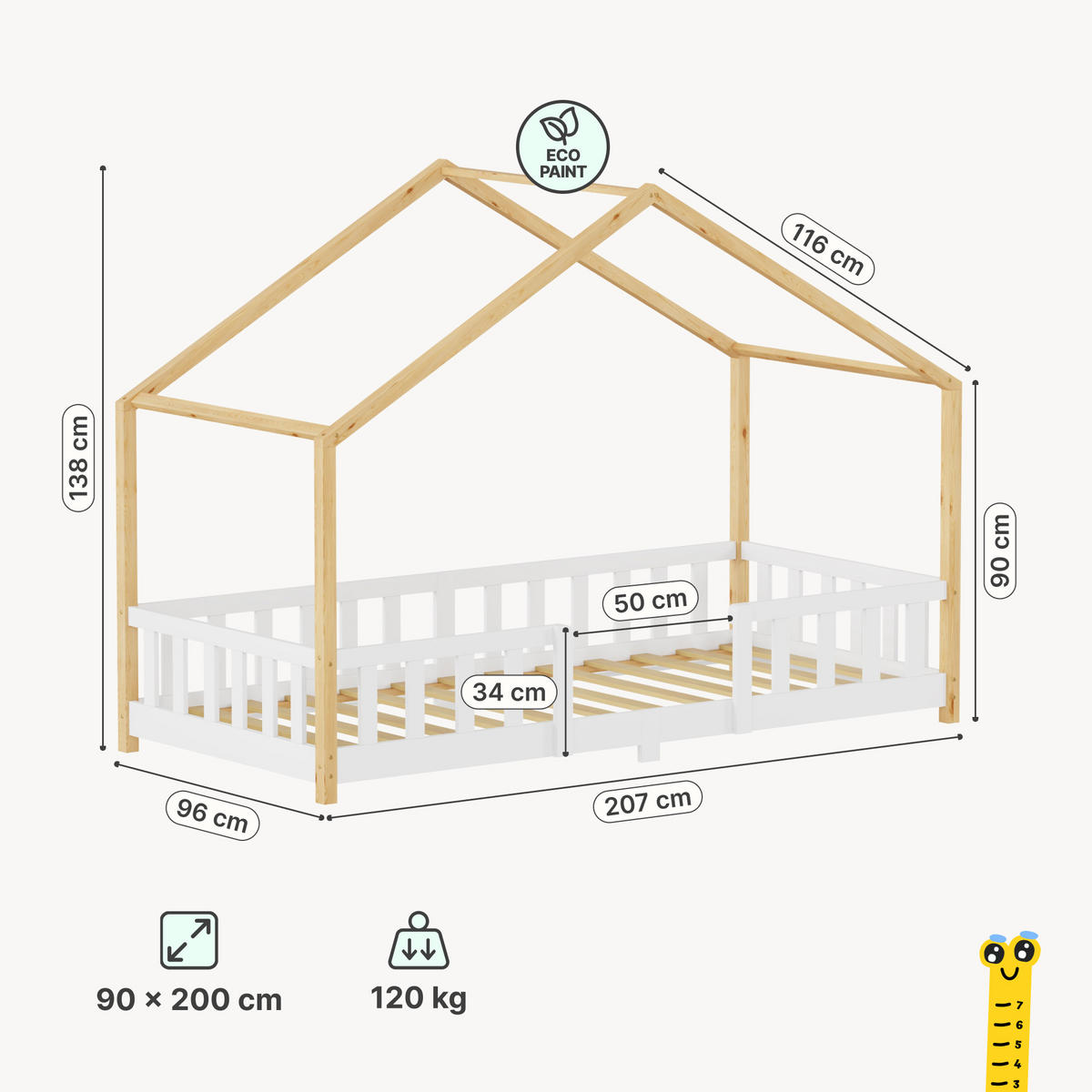HAUSBETT Treviolo - Weiß/Naturfarben, Holz (90/200cm) - [en.casa]