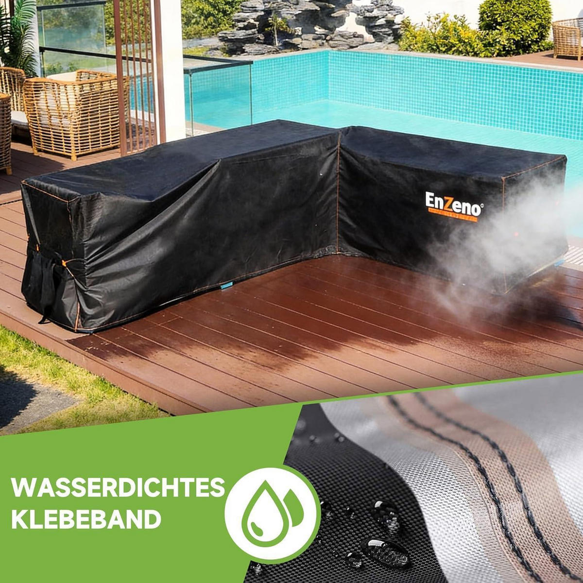 ABDECKHAUBE für L-Form Sofa Wasserdicht 180x250x90x80/65cm - Schwarz, Kunststoff (90/180/250cm)