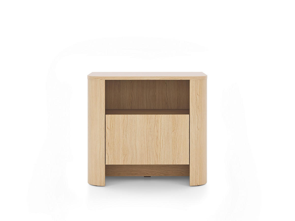 ABGERUNDETER Nachttisch AURA SN1SZ (Kaschmir Matt, Gold, Push to Open) - Eichefarben, Holz/Holzwerkstoff (58/52/39cm) - Ravio