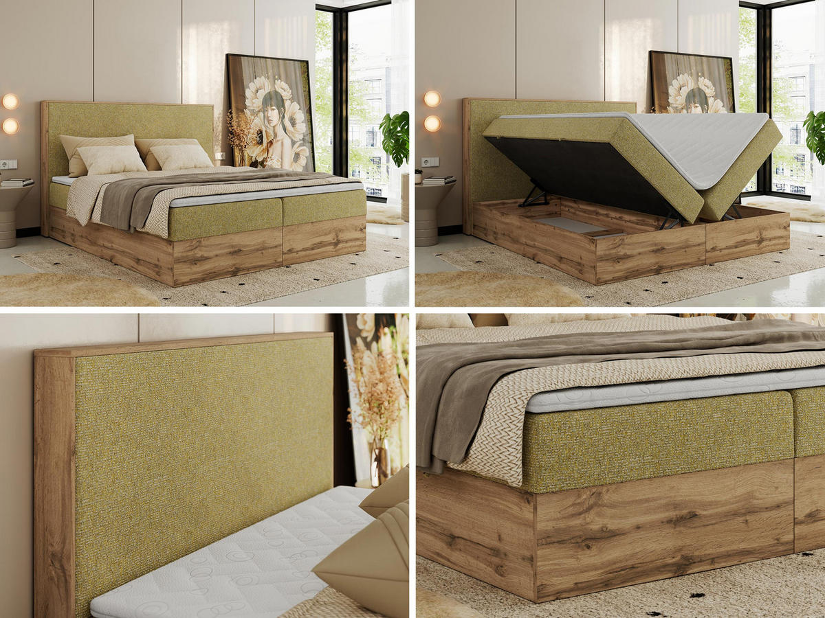 BOXBETT WOOD CLASSIC 140/200 - Gelb Strukture - H4 - Gelb, Textil (140/200cm) - MKS
