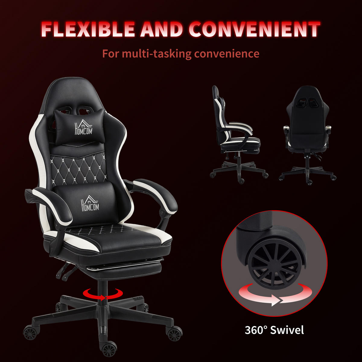 HERNÍ ŽIDLE Ergonomická s bederní opěrkou, podnožka Zelená - černá, plast (64/128/65cm) - HOMCOM