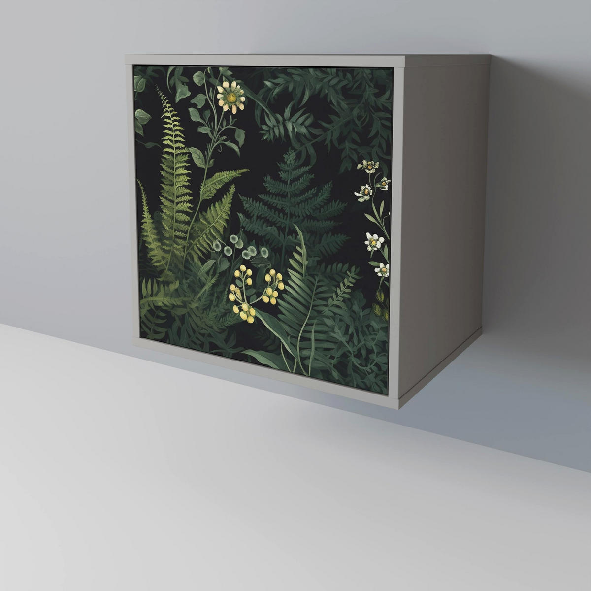 SIDEBOARD FERN FLOWERS, Grau, 57,5x42x67,5 cm, Schwarze Metall-Rahmenfüße - Multicolor/Schwarz, Holzwerkstoff/Metall (57.5/67.5/42cm) - SpaceRebels