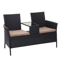 POLY-RATTAN SITZBANK MIT TISCH Schwarz, Beige - Beige/Schwarz, Kunststoff (132/84/55cm) - MCW