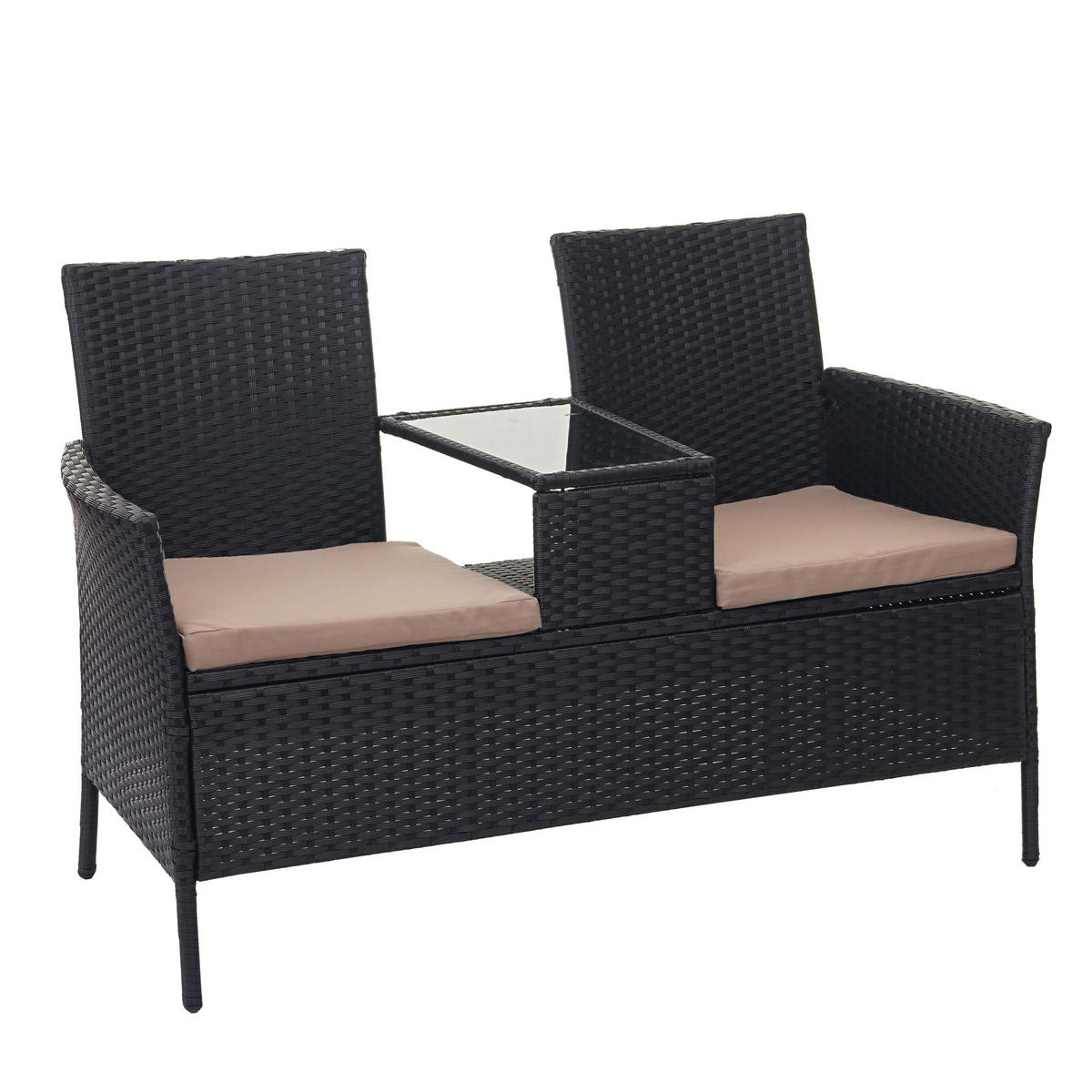 POLY-RATTAN SITZBANK MIT TISCH Schwarz, Beige - Beige/Schwarz, Kunststoff (132/84/55cm) - MCW