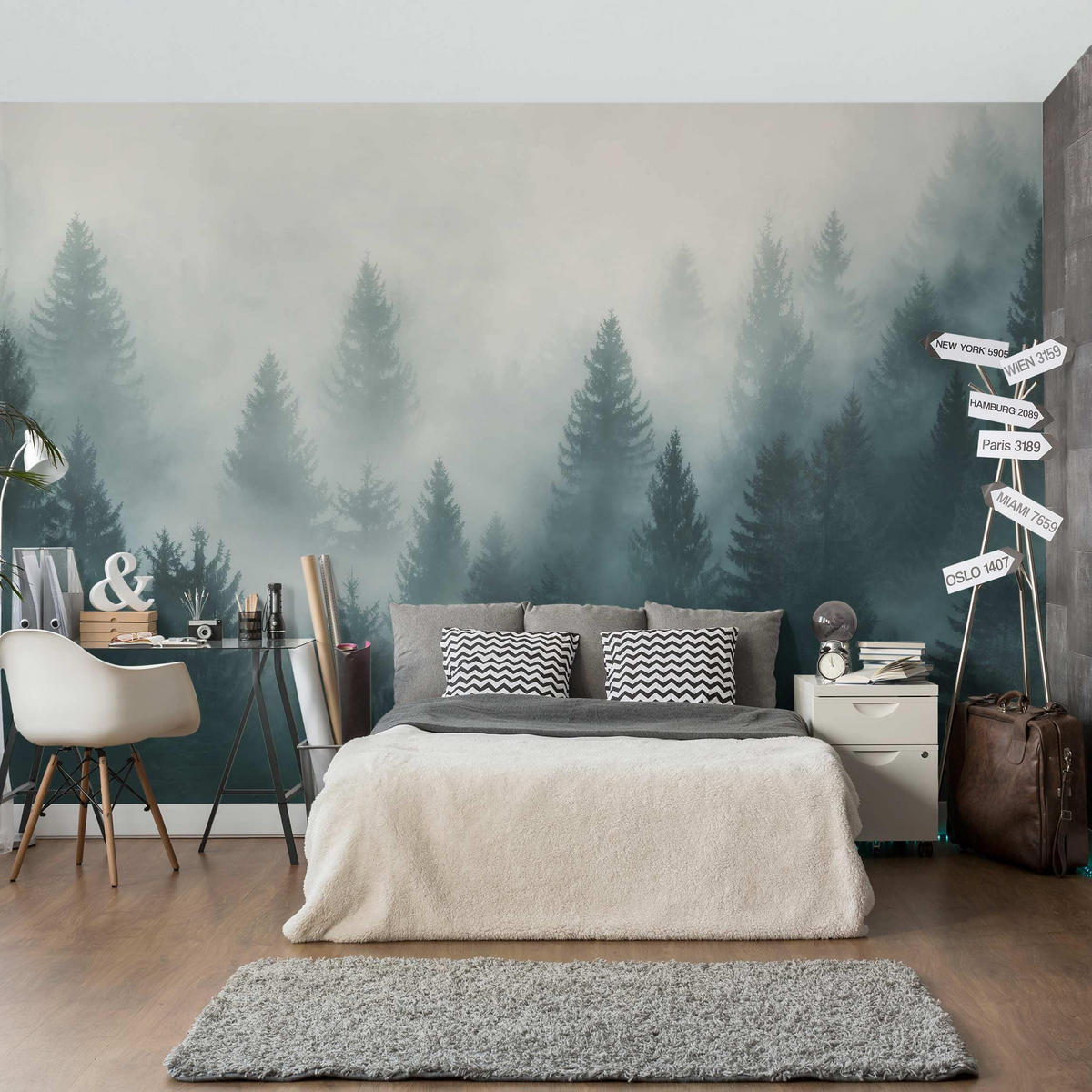 FOTOTAPETE Nadelwald im Nebel 288/190 cm - Eichefarben, Papier (288/190cm) - Bilderwelten