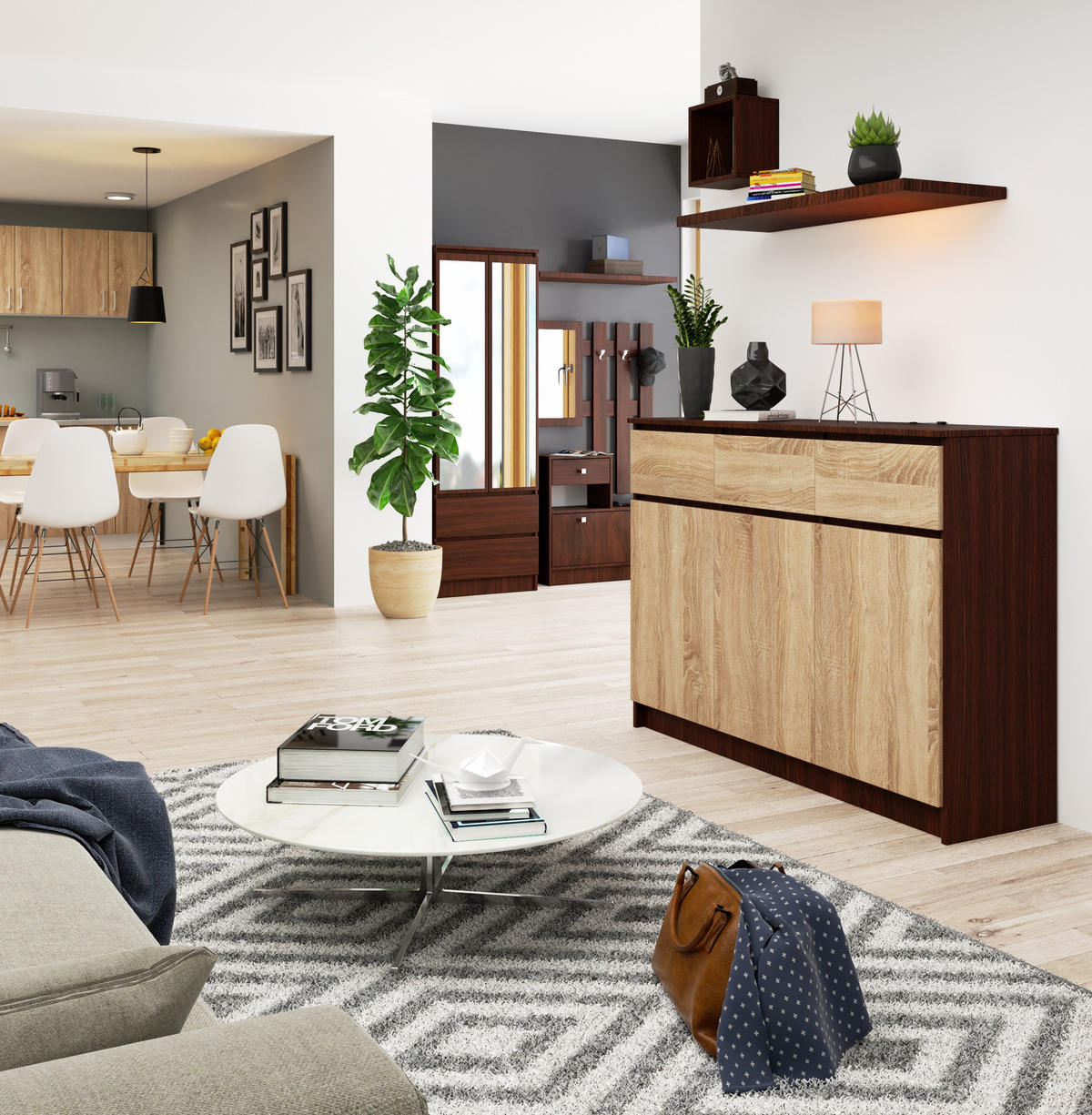 KOMMODE Dunkelbraun, Eiche Sonoma 99/138/40 - Dunkelbraun, Holzwerkstoff (138/99/40cm) - RAUMHIRSCH FURNITURE