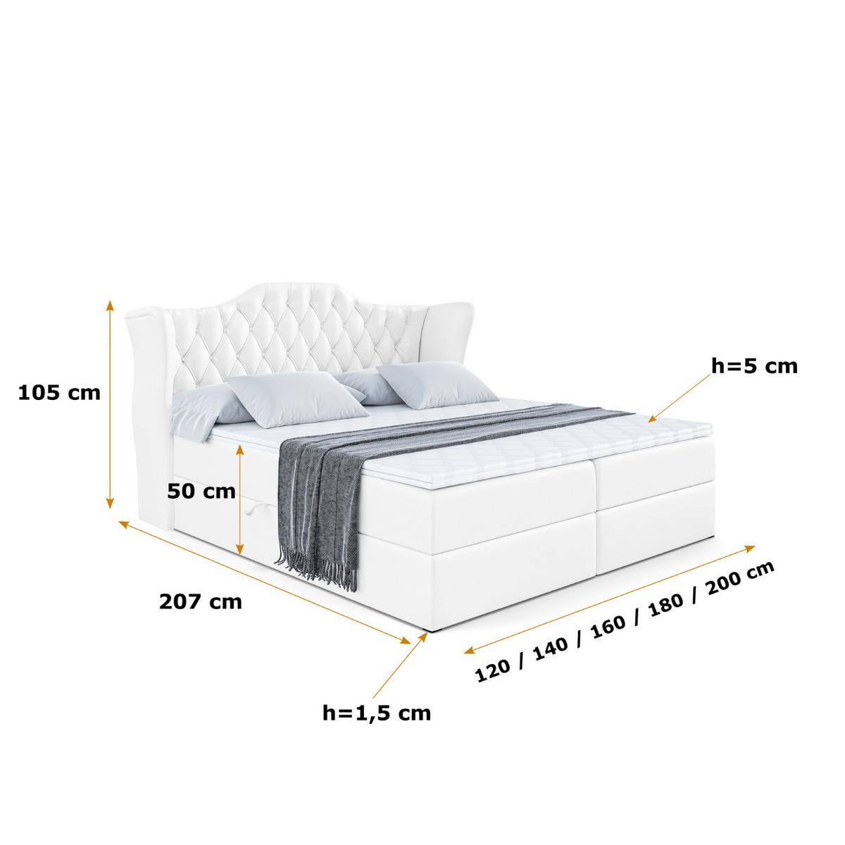BOXBETT mit Matratze H3 und Lattenrost - VILA - 200x200 cm Weiß Hochglanz - Weiß Hochglanz, Holzwerkstoff (200/200cm) - ALTDECOR
