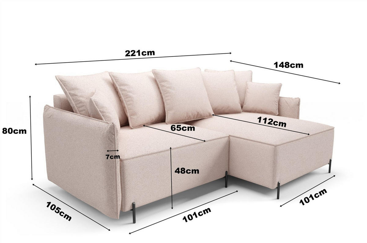 ECKSOFA Betto - Blau, Holzwerkstoff/Textil (221/148cm) - Fun Möbel