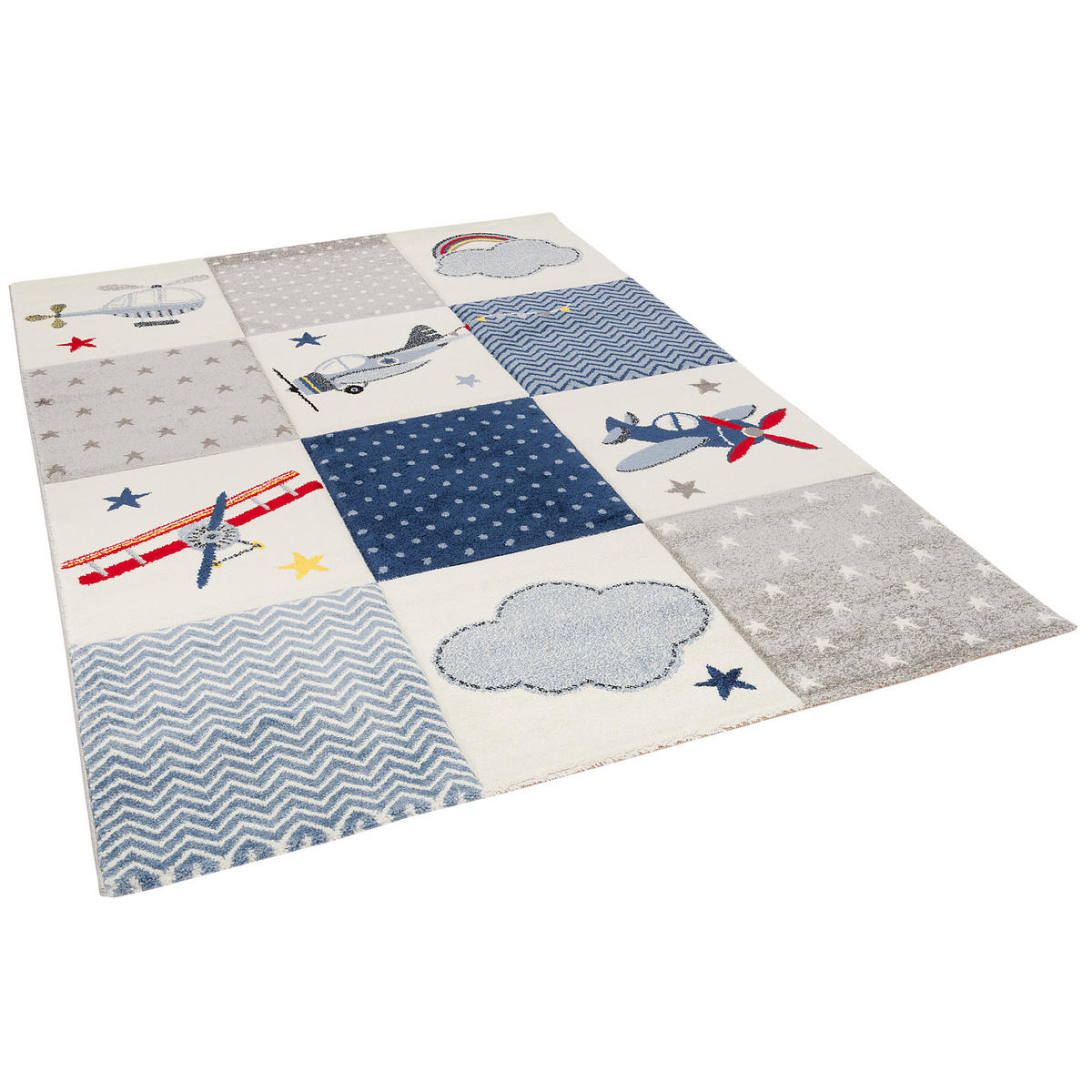 KINDER TEPPICH MAUI KIDS KARO PLANES - Blau, Textil (140/200cm) - Pergamon