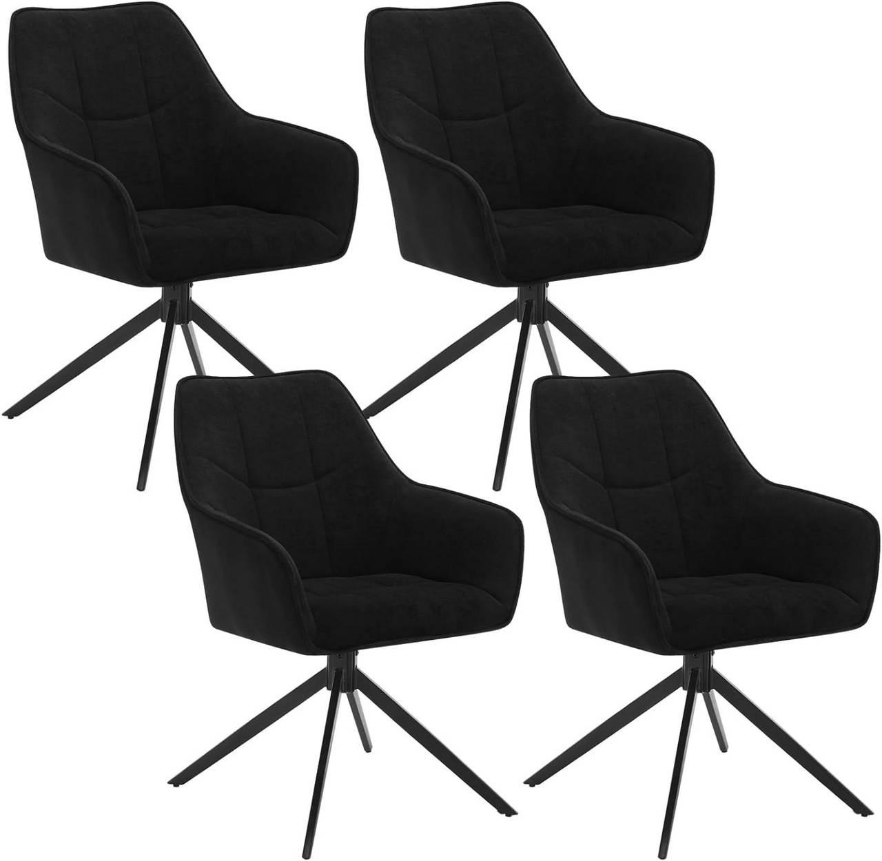 ESSZIMMERSTUHL 4er Set, drehbar, Chenille & Cord, Schwarz - Schwarz, Kunststoff/Textil (58/86/63.5cm) - Woltu