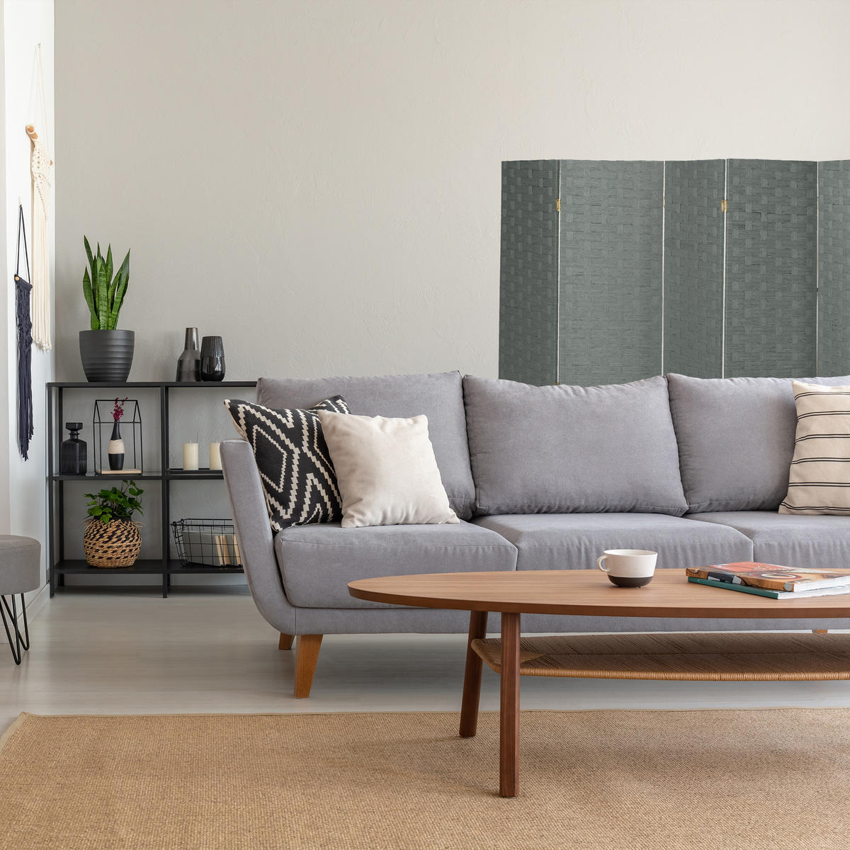 PARAVENT - Grau, Holz/Papier (320/170/2cm) - Relaxdays