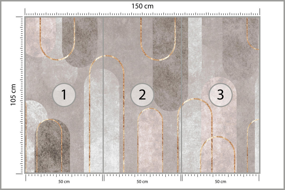 FOTOTAPETE für Wohnzimmer Geometrische Bögen Beige Beton 150x105 - Beige/Braun, Papier (150/105cm) - Muralo