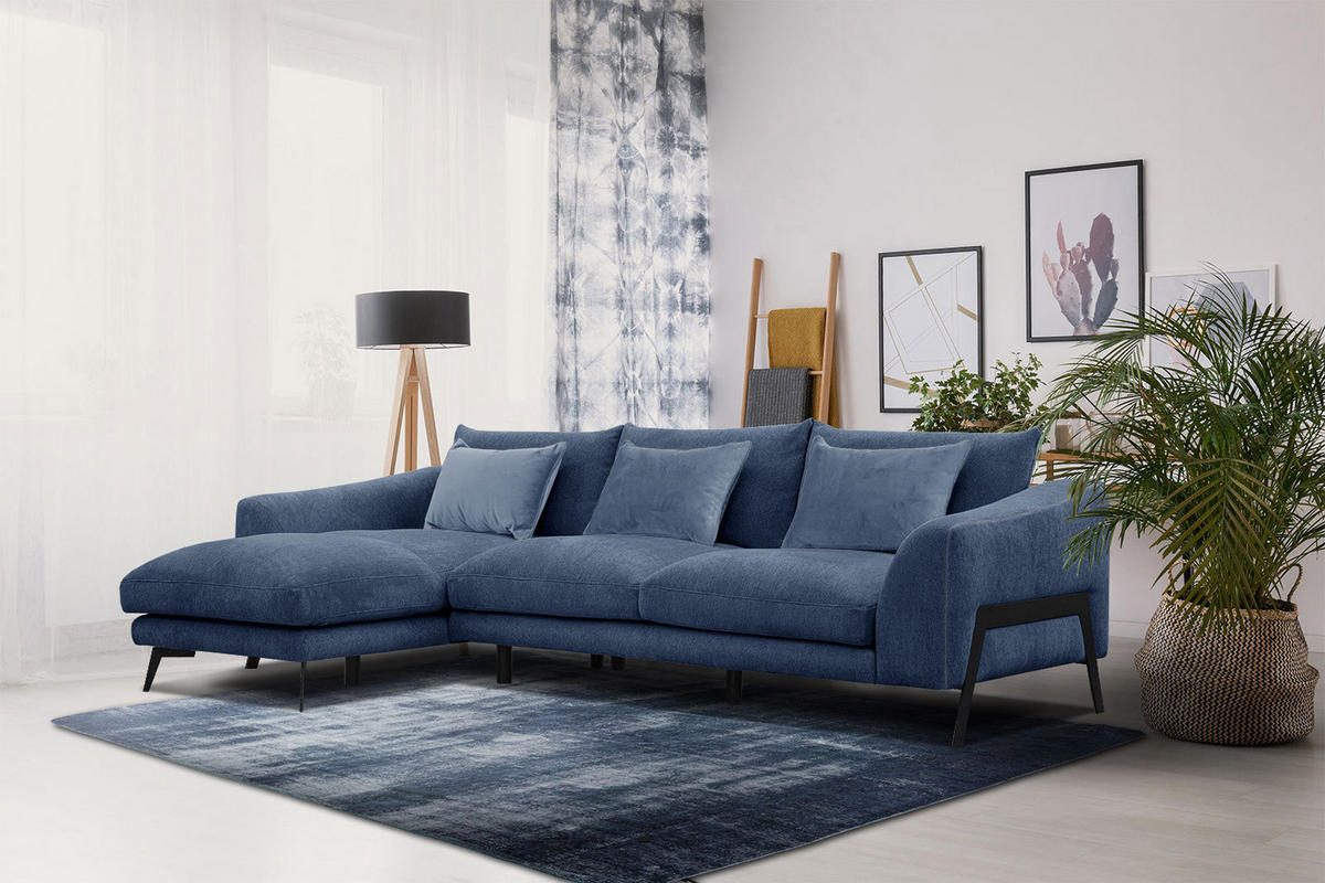 ECKSOFA WINTER 4-Sitzer, dunkelblau - Schwarz/Dunkelblau, Holzwerkstoff/Textil (158/269cm) - Courtois Laville
