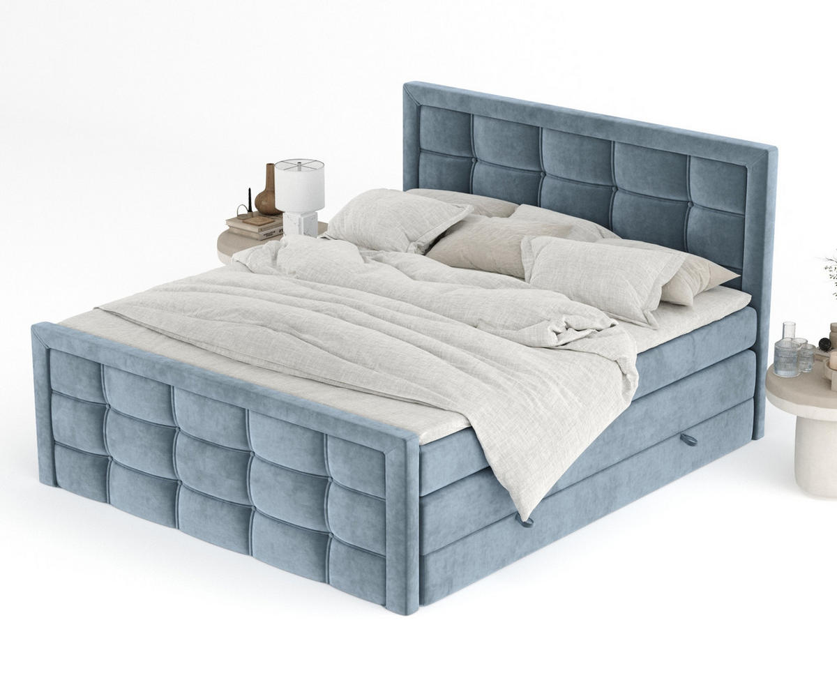 BOXSPRINGBETT Ambrosia Blau Grau 160/200 cm - Blaugrau/Schwarz, Holz/Holzwerkstoff (160/200cm) - Maison de Reve