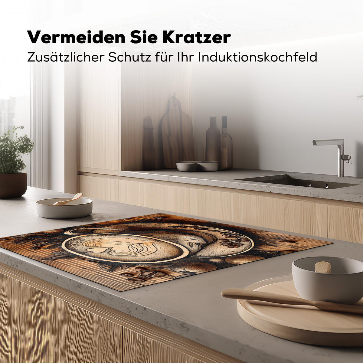 HERDABDECKPLATTE Kaffee - Vintage - Braun - Tasse - Holz 78x78 cm - Cappuccino, Kunststoff (78/0.2/78cm) - MuchoWow