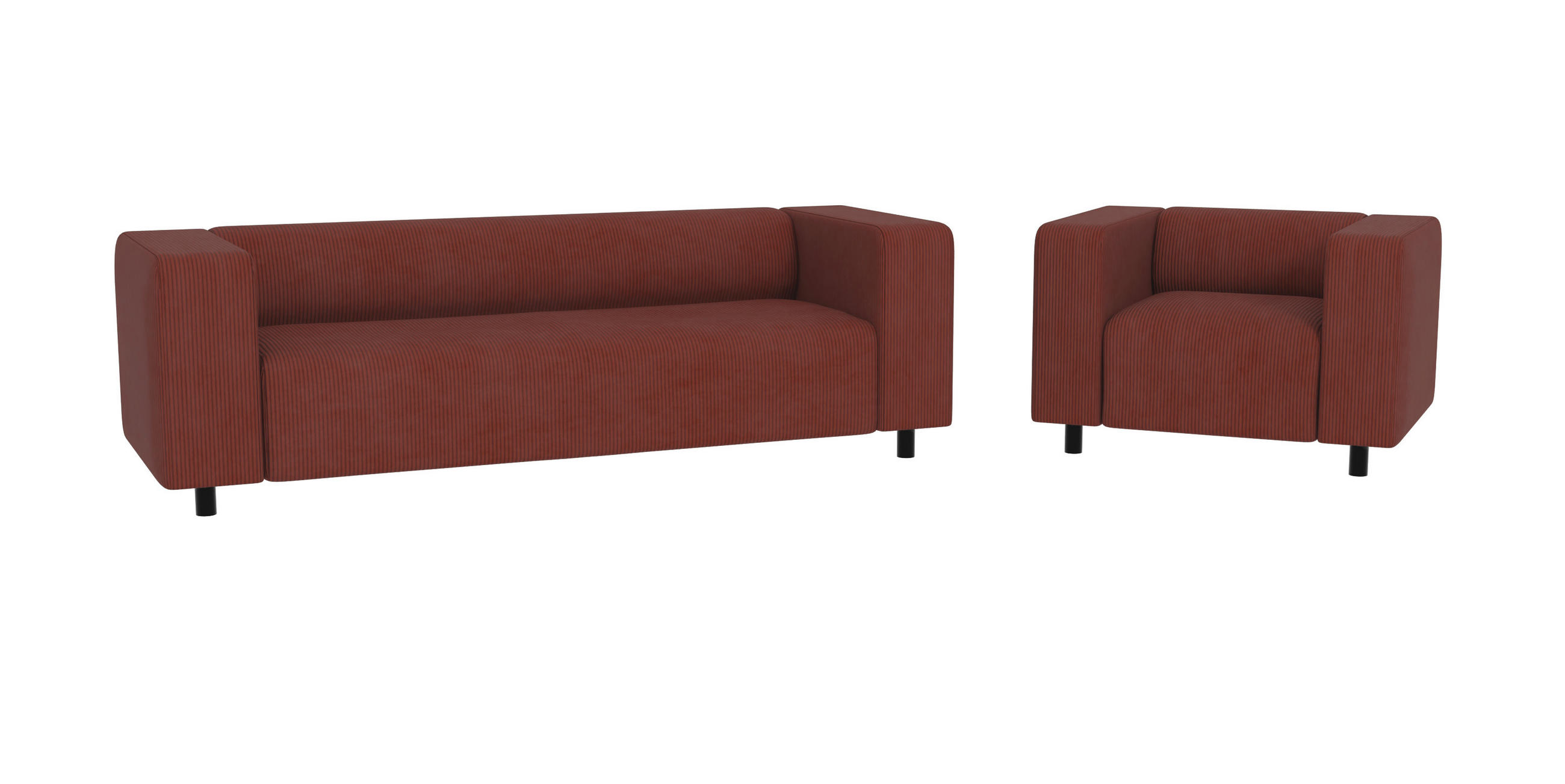 SITZGARNITUR 3+1 Tove Terrakotta Cord - Terracotta/Schwarz, Holz/Kunststoff (175/65/80cm) - S-Style Möbel