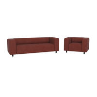 SITZGARNITUR 3+1 Tove Terrakotta Cord - Terra cotta/Schwarz, Holz/Kunststoff (175/65/80cm) - S-Style Möbel