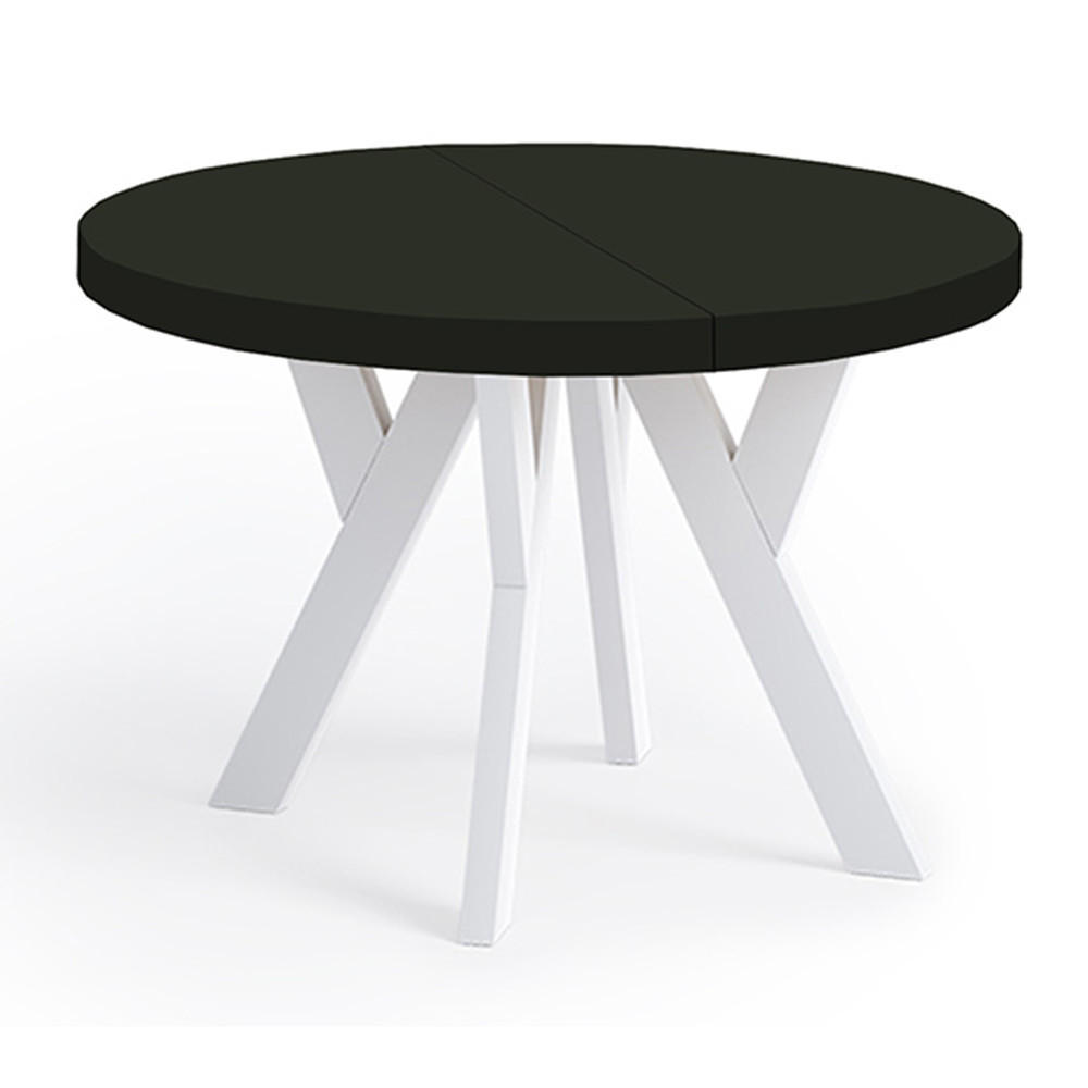 ESSTISCH Runder Ausziehbarer PERO 110/160, Schwarz / Weiß - Schwarz/Weiß, Holz (160/110/77cm) - Dekori_Interiors