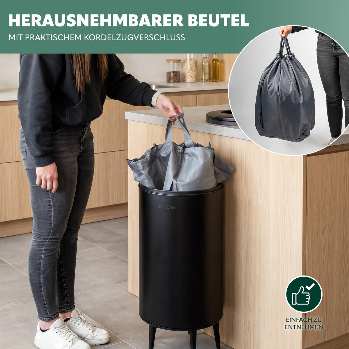 ABFALLEIMER, 36 Liter, aus Metall, schwarz - Schwarz, Metall (36/70/36cm) - eluno