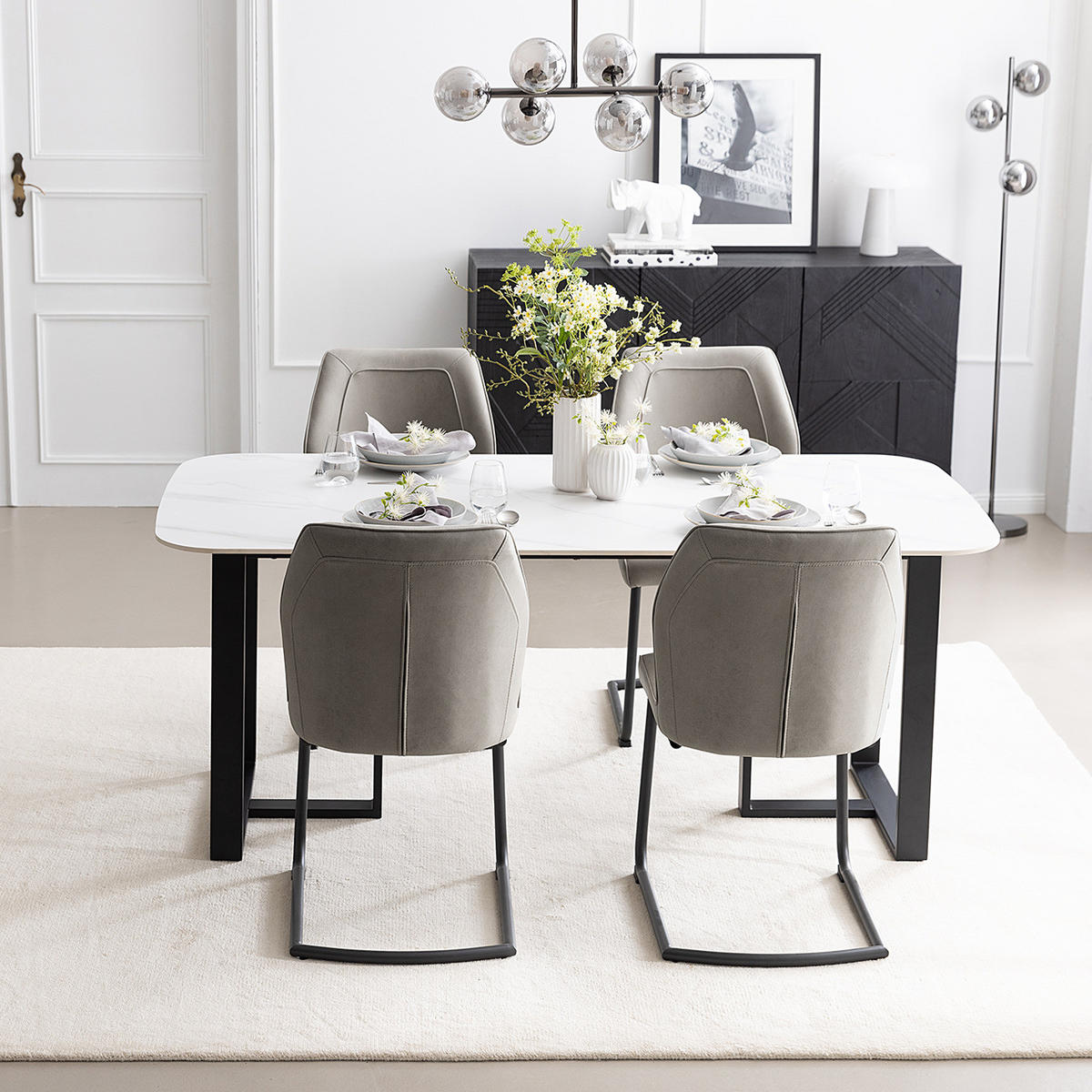 FREISCHWINGER - 2er-Set - Kunstleder / Eisen - Grau, Kunststoff/Metall (48/91/56cm) - home24