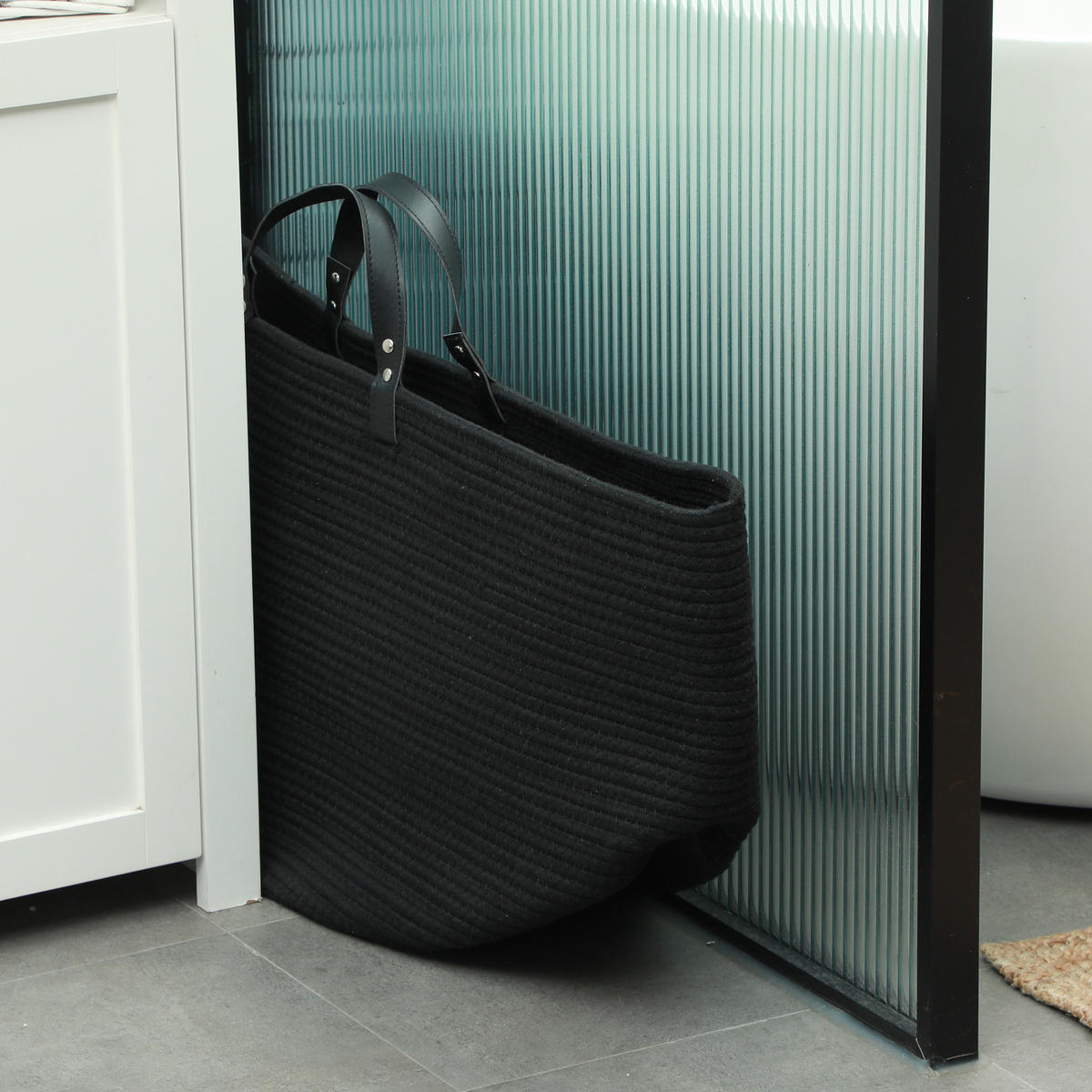 WÄSCHEKORB 88L Klappbar Wäschesammler mit Griff, 56 x 56 x 35,5 cm, Schwarz - Schwarz, Textil (56/35.5/56cm) - HOMCOM