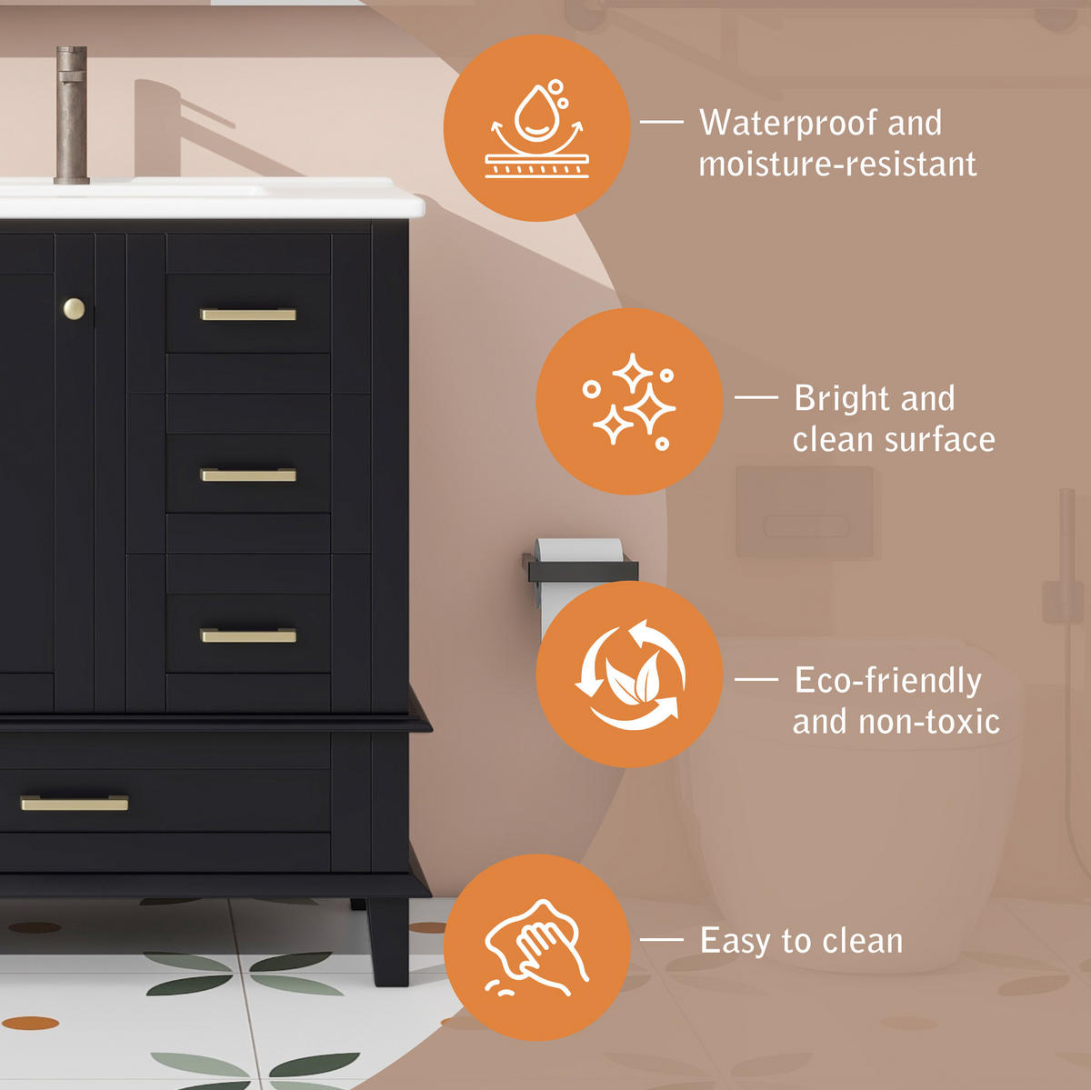 WASCHTISCHKOMBI 76/45,5/83,5 cm Schwarz aus Keramik/MDF/Kiefernholz mit integriertem Waschbecken - Schwarz, Holzwerkstoff (73/83.5/45.5cm) - OKMYHOME