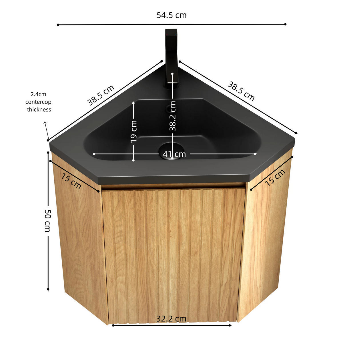 WASCHTISCHUNTERSCHRANK 54.5x38.5x52.4cm Schwarz/Naturholz mit Harzbecken - Naturfarben, Kunststoff (38.5/52.4/54.5cm) - Modfu