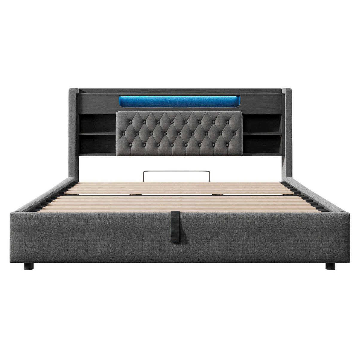 POLSTERBETT 180/200 cm Grau mit LED-Beleuchtung und Stauraum-Kopfteil - Grau, Textil (180/200cm) - Oxeza