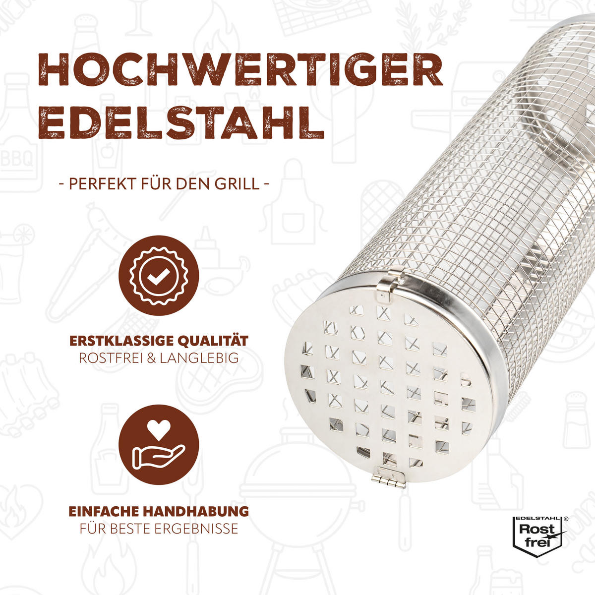 GRILLKORB, rund Edelstahl matt - Silberfarben, Metall (46/8.5/8.5cm) - eluno