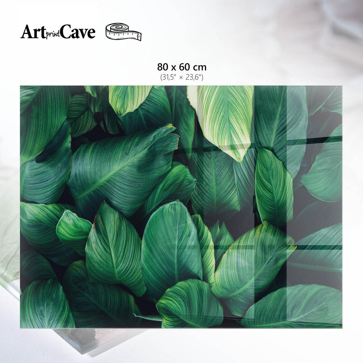 GLASPLATTE 80x60 cm – Grüne Blätter - Beige, Glas (0.4/80/60cm) - ArtPrintCave