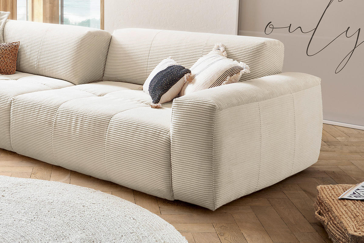 SOFA MIT SITZTIEFENVERSTELLUNG PALACE Weiß Cord - Weiß, Textil (298/74/120cm) - KAWOLA