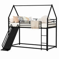 ETAGENBETT mit Rutsche Metall Schwarz - Schwarz, Holz (90/190cm) - Meubliv