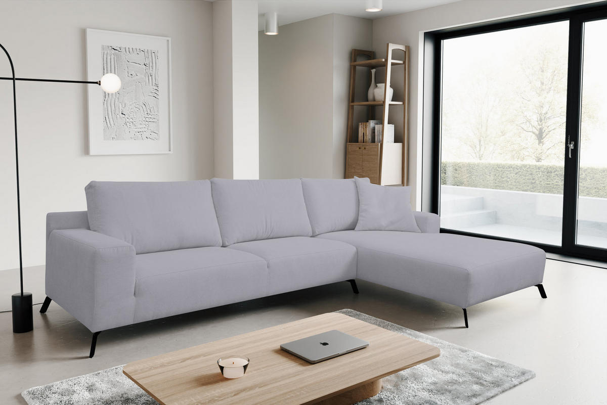 ECKSOFA Aspen in L-Form, Coach Farbe: Hellgrau, Velourstoff, Ottomane Rechts - Hellgrau, Textil (312/187cm) - VENASI MÖBEL