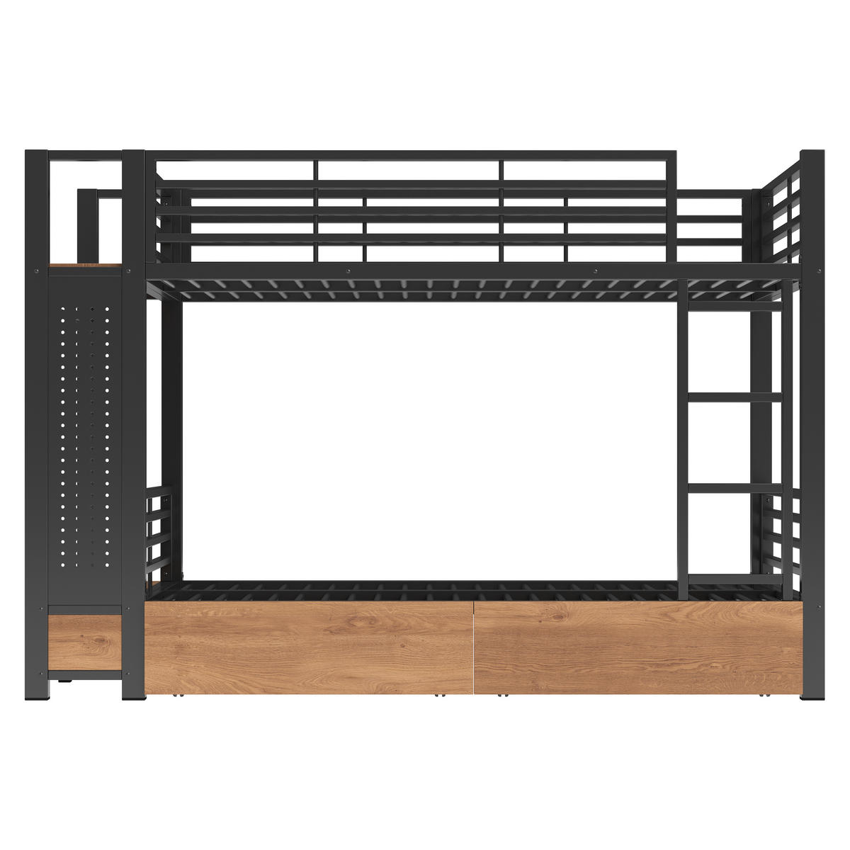 ETAGENBETT 90x200 Schwarz Metall mit 4 Schubladen, LED & Kleiderstange - Schwarz, Metall - Urban Meuble
