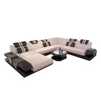 WOHNLANDSCHAFT Venedig Elfenbein Schwarz Mikrofaserstoff - Creme, Kunststoff (373/80/288cm)