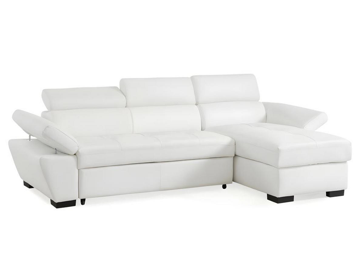 ECKSOFA Leder mit Schlaffunktion - Ecke Rechts - Weiß - JONOVA - Weiß, Leder (154/256cm) - Vente-Unique